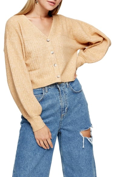 Balloon Sleeve Crop Cardigan