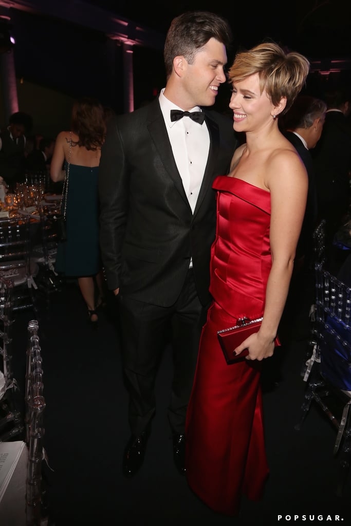 Things are heating up between Scarlett Johansson and Colin Jost! On Thursday night, the duo finally made their first public appearance as a couple at the 2017 American Museum of Natural History Gala in NYC after six months of dating. While Colin and Scarlett hit the red carpet separately, the couple later met up inside, where they were joined by Colin's Saturday Night Live costars Michael Che, Aidy Bryant, and Leslie Jones. Aidy even shared a snap of Colin presenting at the gala on her Instagram story, writing, "When you a hunk and you know it," likely referencing Colin's recent honor of being named 2017's Sexiest Joke Writer by People. 

    Related:

            
            
                                    
                            

            You Probably Forgot All About Some of Scarlett Johansson&apos;s Past Loves
        
    
Colin and Scarlett have been keeping their relationship under the radar since they first got together in May, but earlier this month, they were spotted getting hot and heavy in the wee hours of the morning on a street in NYC. Now that the pair has finally made their public debut, hopefully they'll make their first joint red carpet appearance soon.