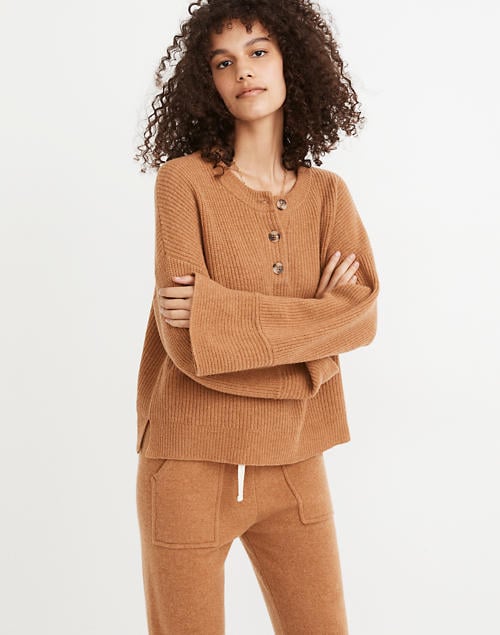 (Re)sourced Cashmere Ribbed Henley Sweater