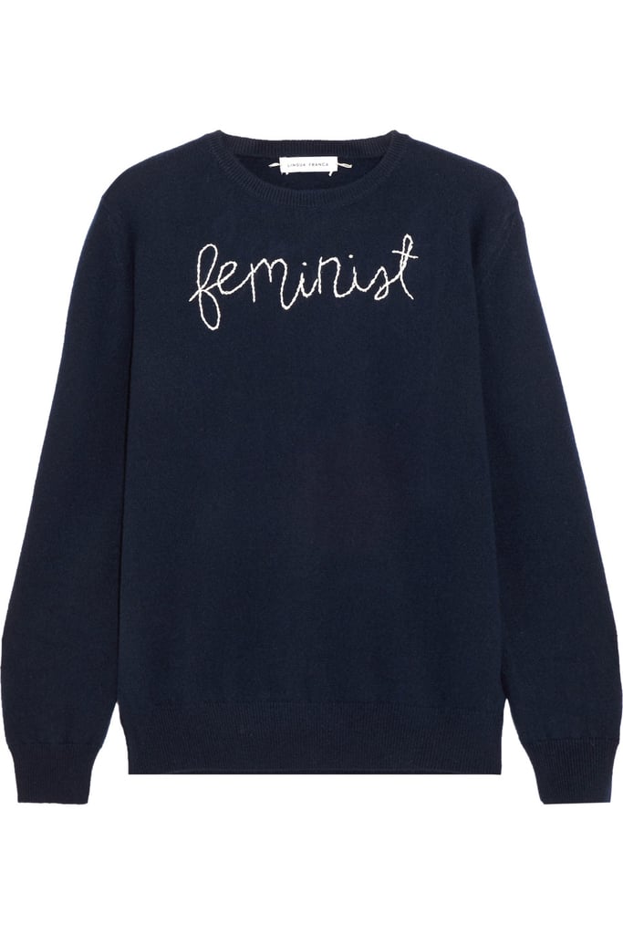 Lingua Franca Feminist Embroidered Cashmere Sweater
