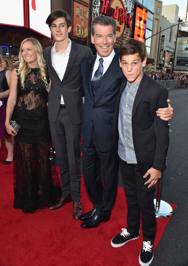 Pierce Brosnan had the support of his handsome sons — Dylan and Paris — when he hit the red carpet at the LA premiere of his new movie, The November Man, on Wednesday.