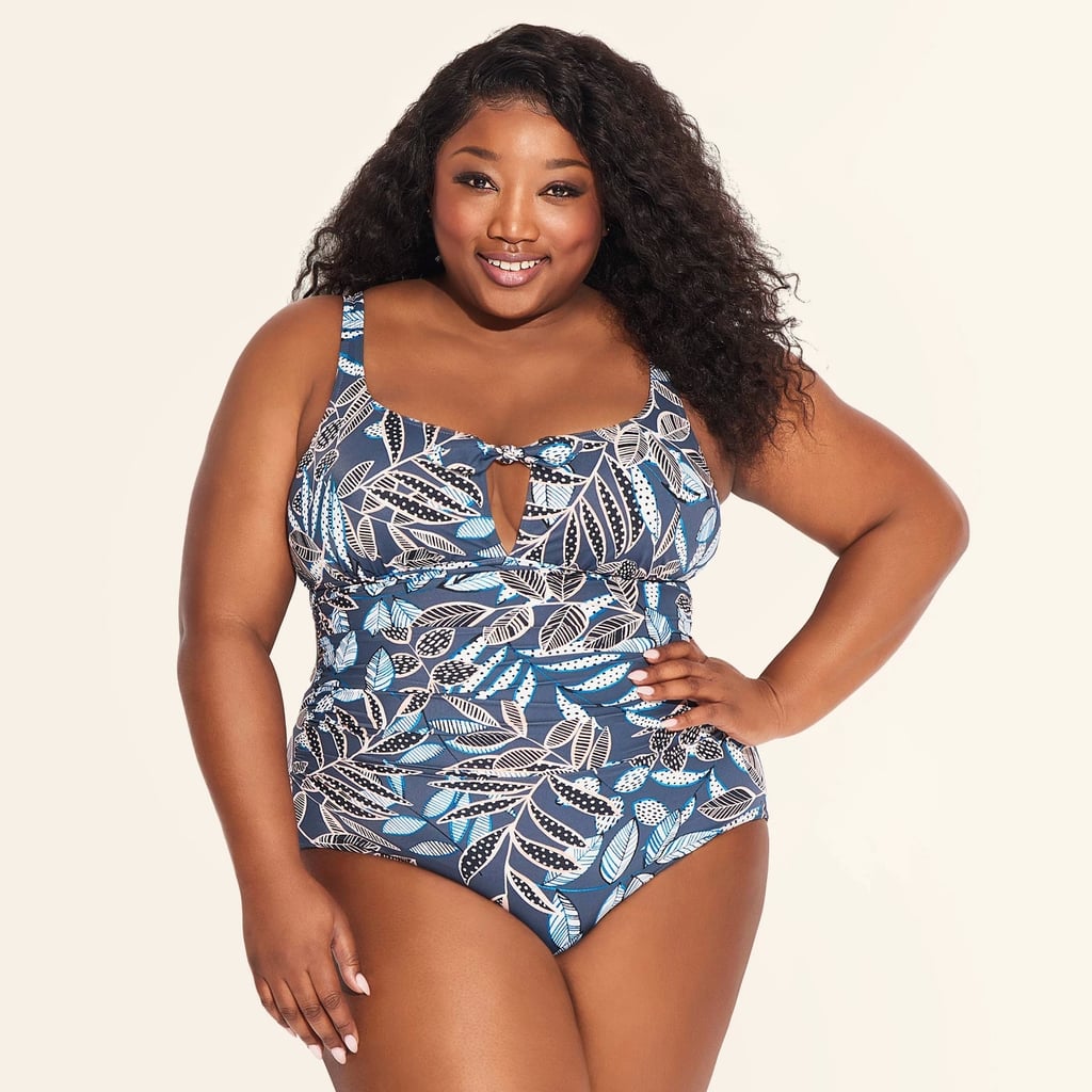 Plus-Size Slimming Control Tie Front One-Piece Swimsuit