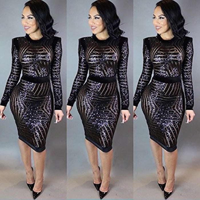Kearia Black Sequin ScoopNeck LongSleeve Dress Amazon Party Dresses