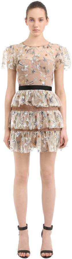 Self-Portrait Star Embellished Tulle Mini Dress