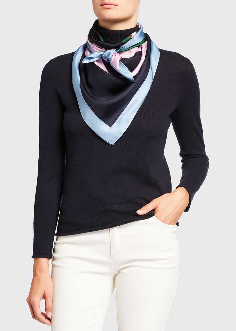 Tory Burch Colorblock Logo Silk Scarf