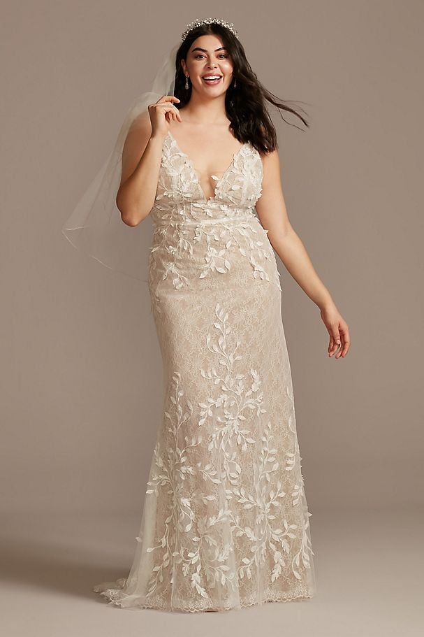 Melissa Sweet 3D Leaves Applique Lace Curve Wedding Dress