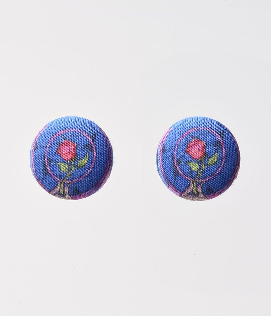 Dark Blue & Enchanted Red Rose Button Post Earrings ($20)