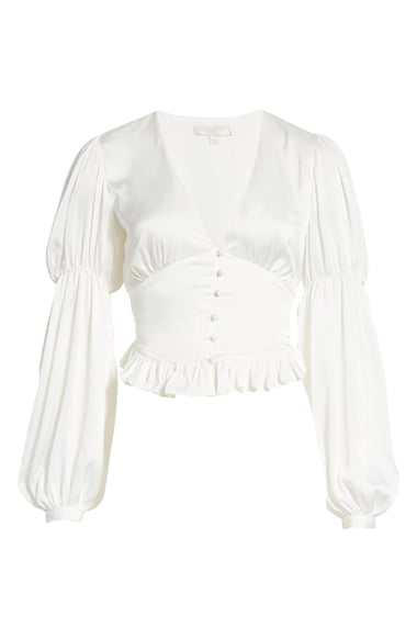 WAYF Amena Ruffle Satin Blouse