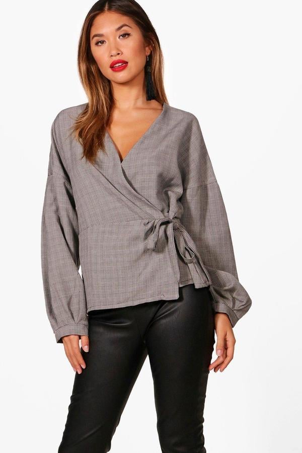 Boohoo Megan Check Wrap Top