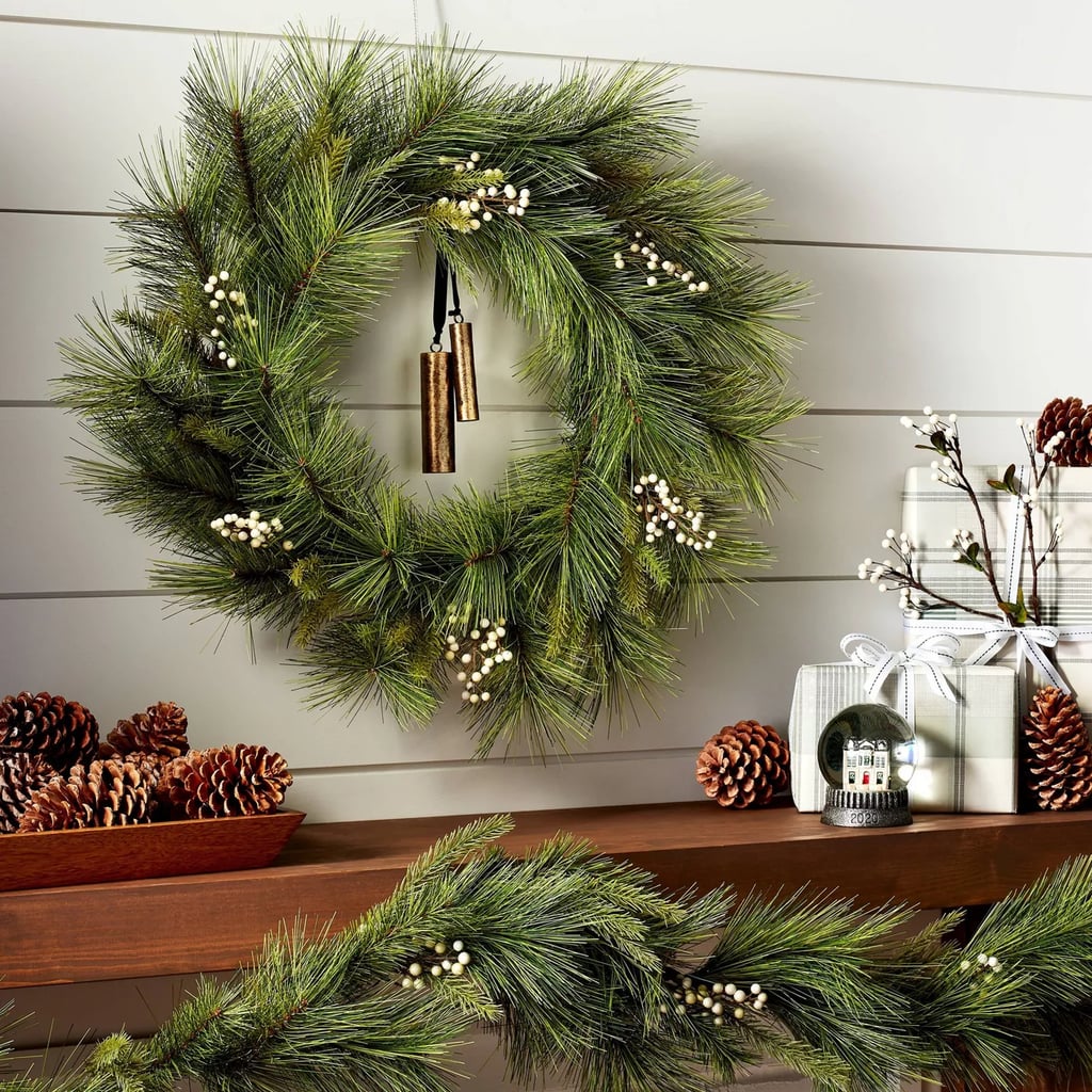 Faux White Berry Pine Wreath With Bell