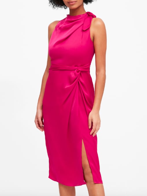 Satin Tie-Neck Sheath Dress