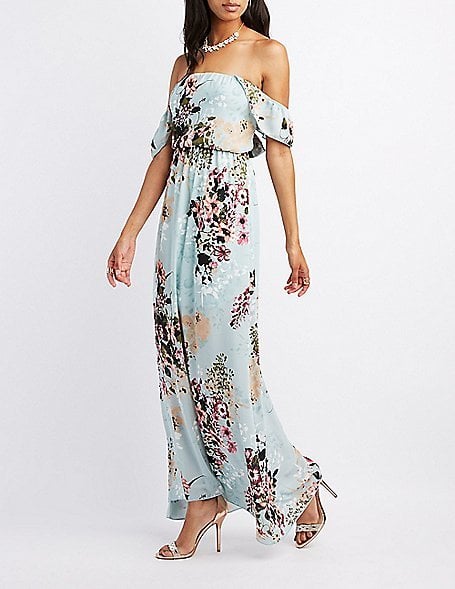 Charlotte Russe Floral Ruffle Off-the-Shoulder Maxi Dress