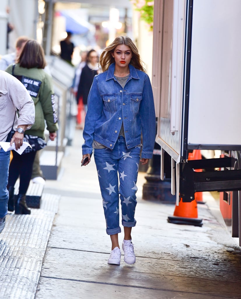 Wearing Adidas Superstars. | Gigi Hadid Wearing Sneakers | POPSUGAR ...