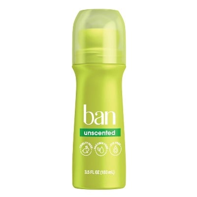 Ban Invisible Roll-On Antiperspirant Deodorant Unscented with Odor-Fighting