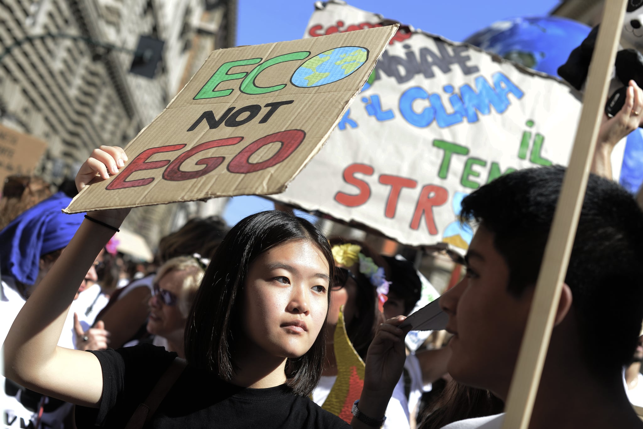 ROME, ITALY - SEPTEMBER 27: Thousands of students participate in the Global Strike For Future, the general strike for the planet launched by 16-year-old Greta Thunberg who has become a symbol of the fight against climate change, on September 27, 2019 in Rome, Italy. (Photo by Simona Granati - Corbis/Corbis via Getty Images)