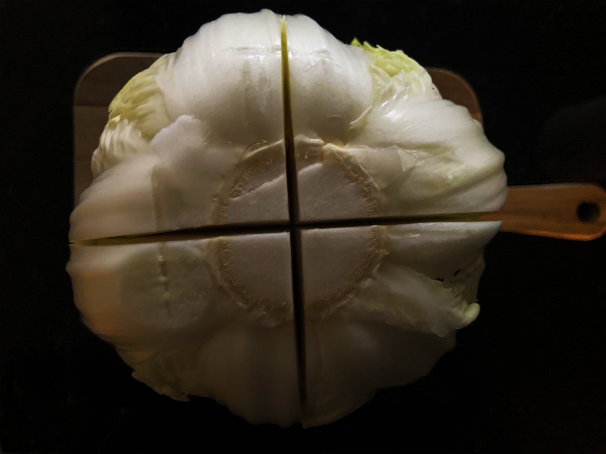 Napa cabbage, base is split