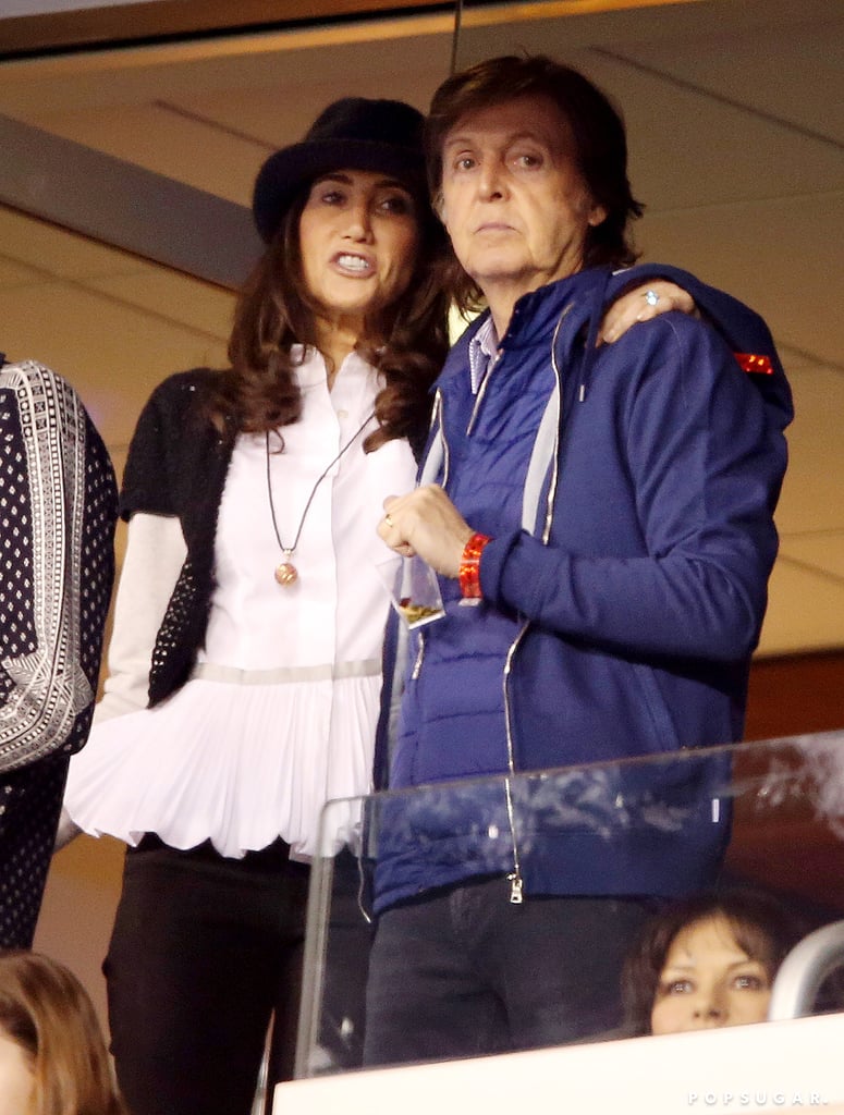 Paul McCartney and Nancy Shevell watched the Super Bowl from a private box.
