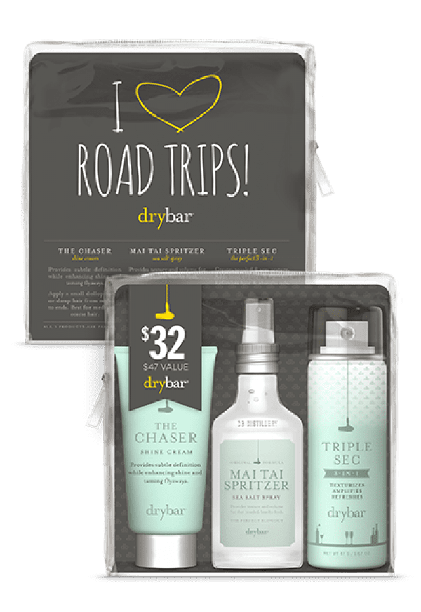 "I'm excited about this kit of three travel-size products because at $32 it's a substantial present at a great price. It's an affordable indulgence of my must-have Drybar products, and it's fun to turn my friends onto my go-to favorites. Alli Webb, Drybar's founder, is a friend, and I know how hard she works to make these products perform! And, they smell amazing." 
Drybar I Heart Road Trips Kit ($32)