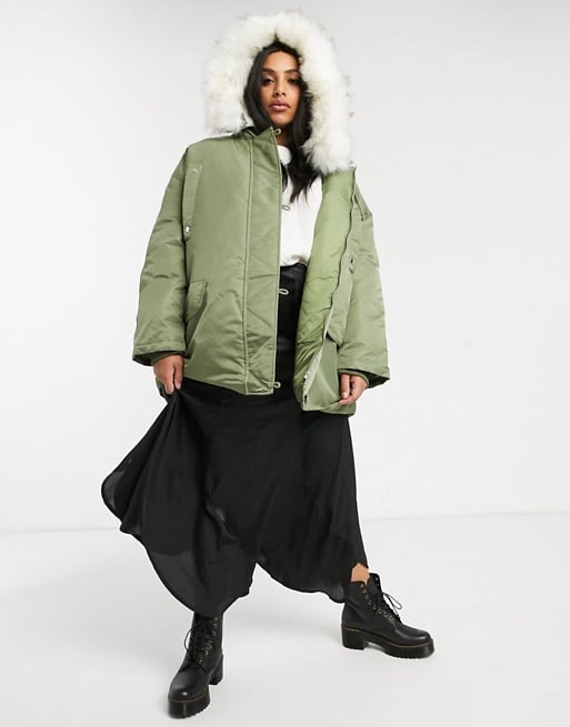 ASOS DESIGN Curve Luxe Parka With Faux Fur Lining in Sage