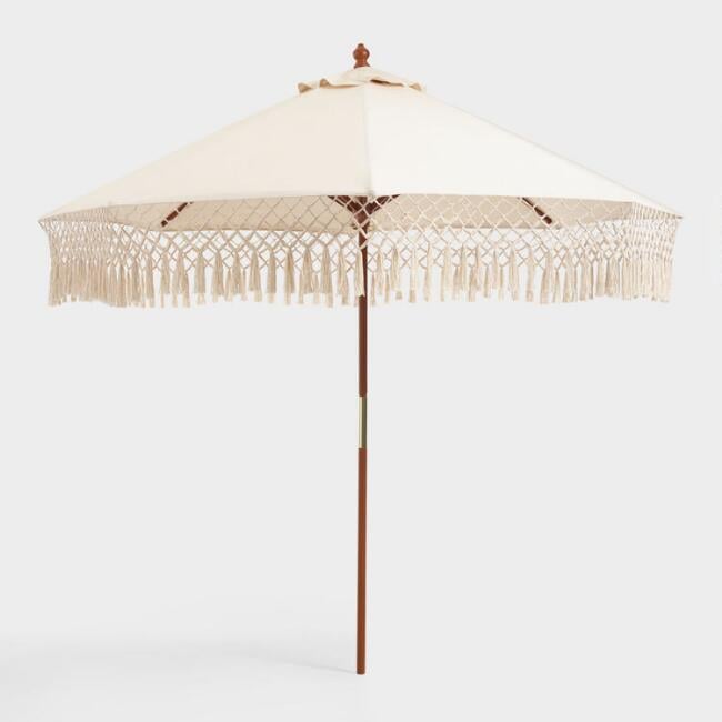 Natural Replacement Umbrella Canopy With Fringe