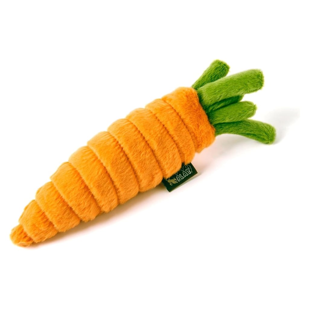 P.L.A.Y. Plush Carrot Dog Toy ($8)
Made with a double-layer exterior and reinforced, double-stitched edges, these seemingly indestructible fruit and veggie toys are the only plushie to ever stand up to my power chewer. They come in an assortment of shapes, including this carrot (Lexie's favorite), as well as a peapod, apple, pumpkin, and zucchini.