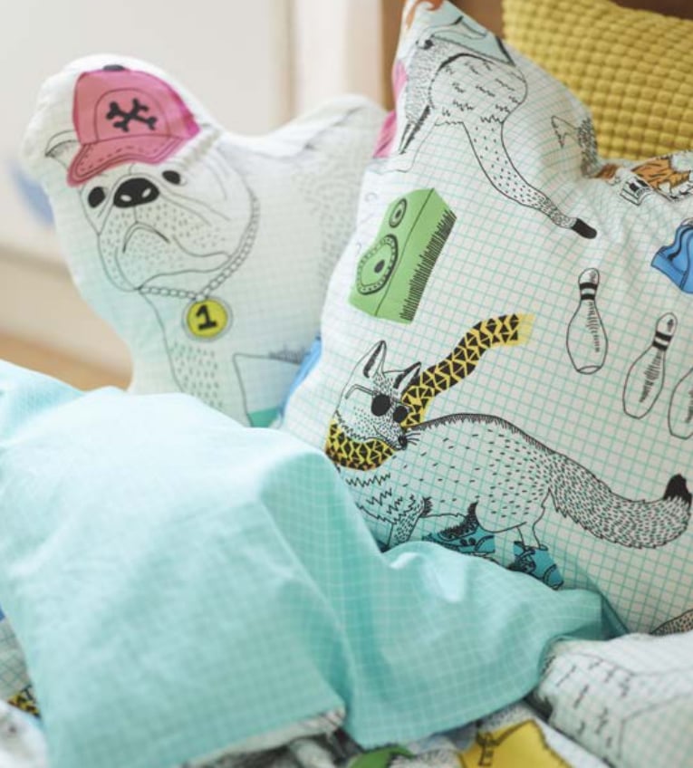 A mix of cotton and environmentally-friendly lyocell makes the personality-rich Flicköga children's bedding set ($25) and Thorine pillows ($8) feel as cozy as they look cool.