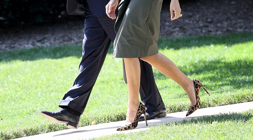 Melania Trump Wearing Green Dress and Leopard Heels