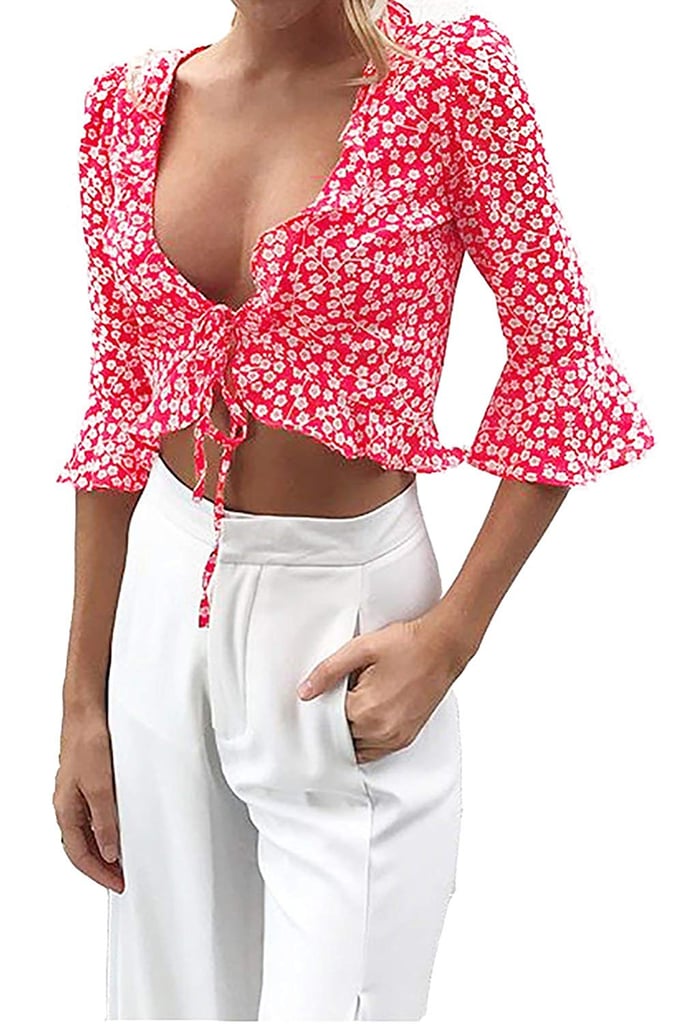 Minipeach SexyRuffle Sleeve Floral Print Crop Top