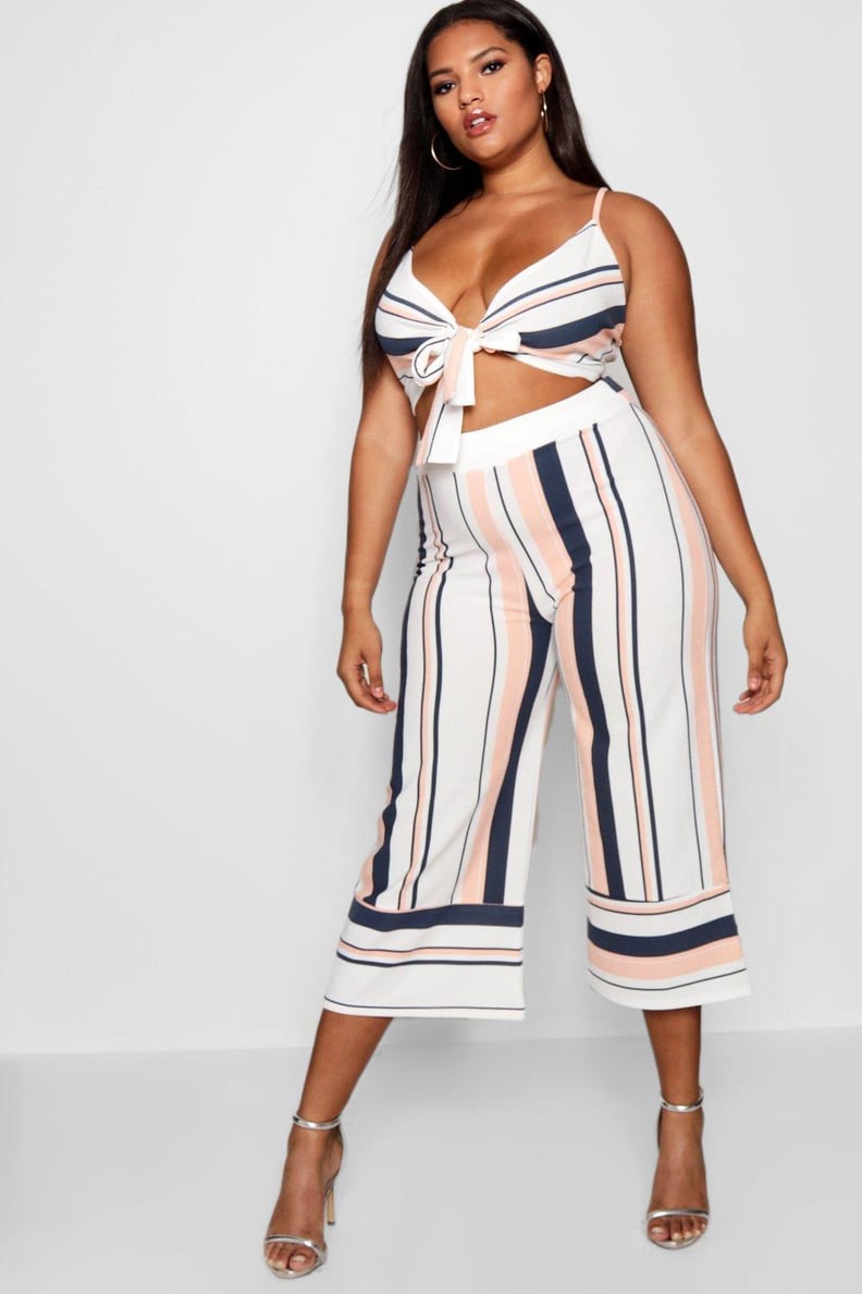 Boohoo Hana Stripe Culotte + Bralet Co-ord