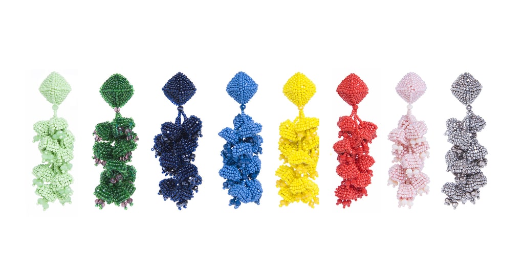 The earrings come in variety of colors. Each pair includes 3500 glass beads that were hand applied at Sachin & Babi’s atelier in India.