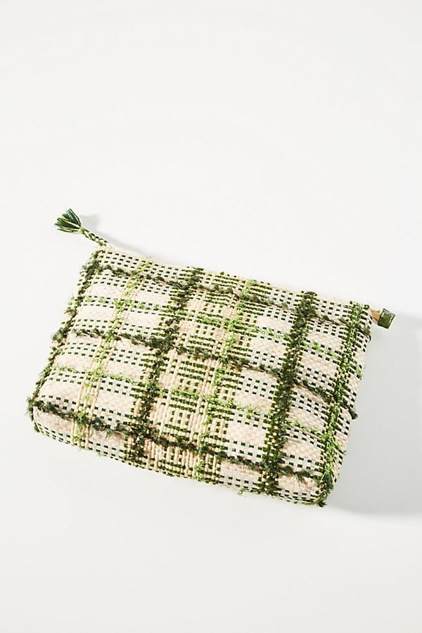 En Shalla Large Plaid Raffia Pouch