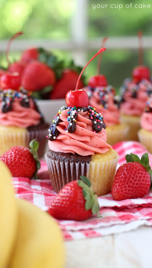 Banana Split Cupcakes