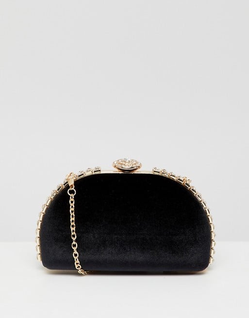 True Decadence Black Embellished Hard Clutch