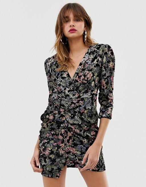 River Island Ruched Sequin Dress in Multi