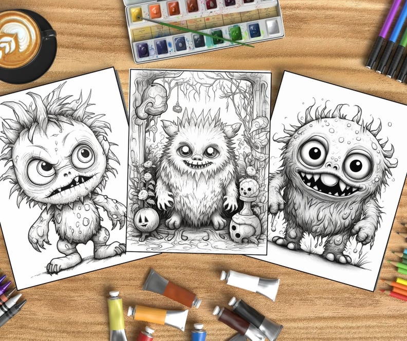 Halloween Coloring Pages - 3D Halloween Scene - Messy Little Monster