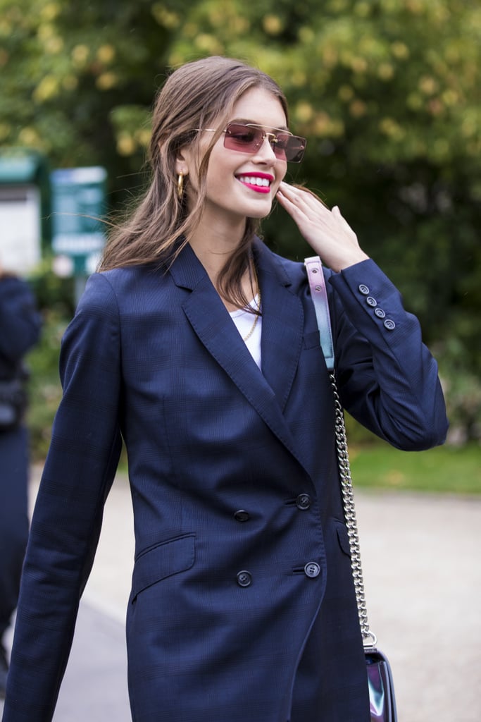 Kaia Gerber's Half Updo and Pink Lips