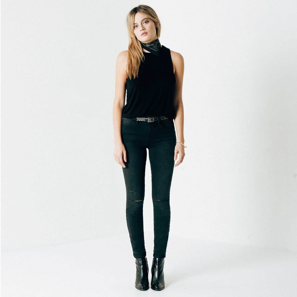 Women's Ripped High Waisted Skinny Jeans in Black Powerstretch ($85)
