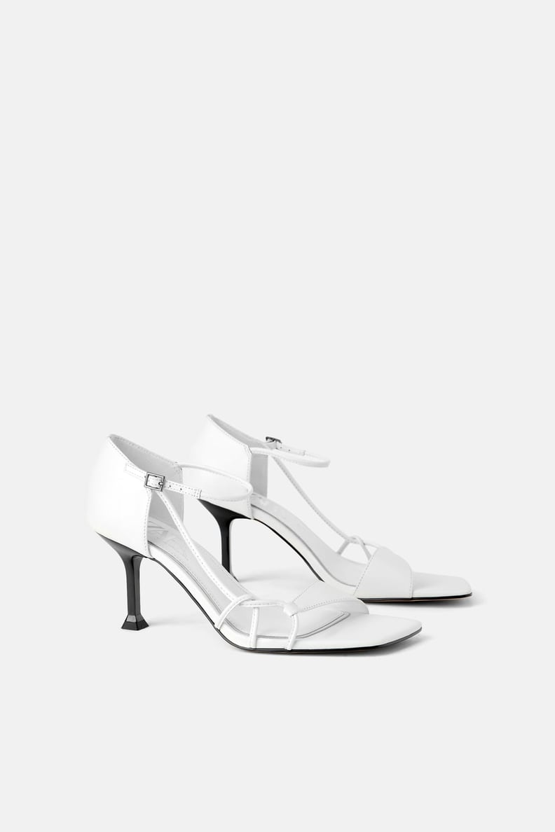 Zara Heeled Leather Sandals With Heel Detail