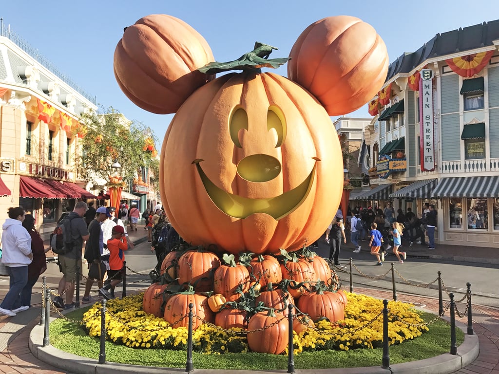 You're greeted by a giant pumpkin Mickey on Main Street.