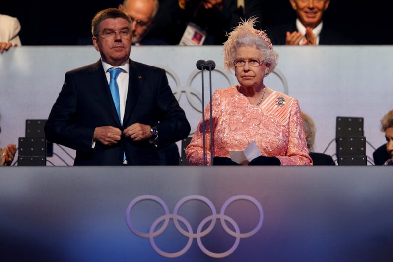 Queen Elizabeth II speaks at the opening ceremony of the London Summer Olympics in 2012.