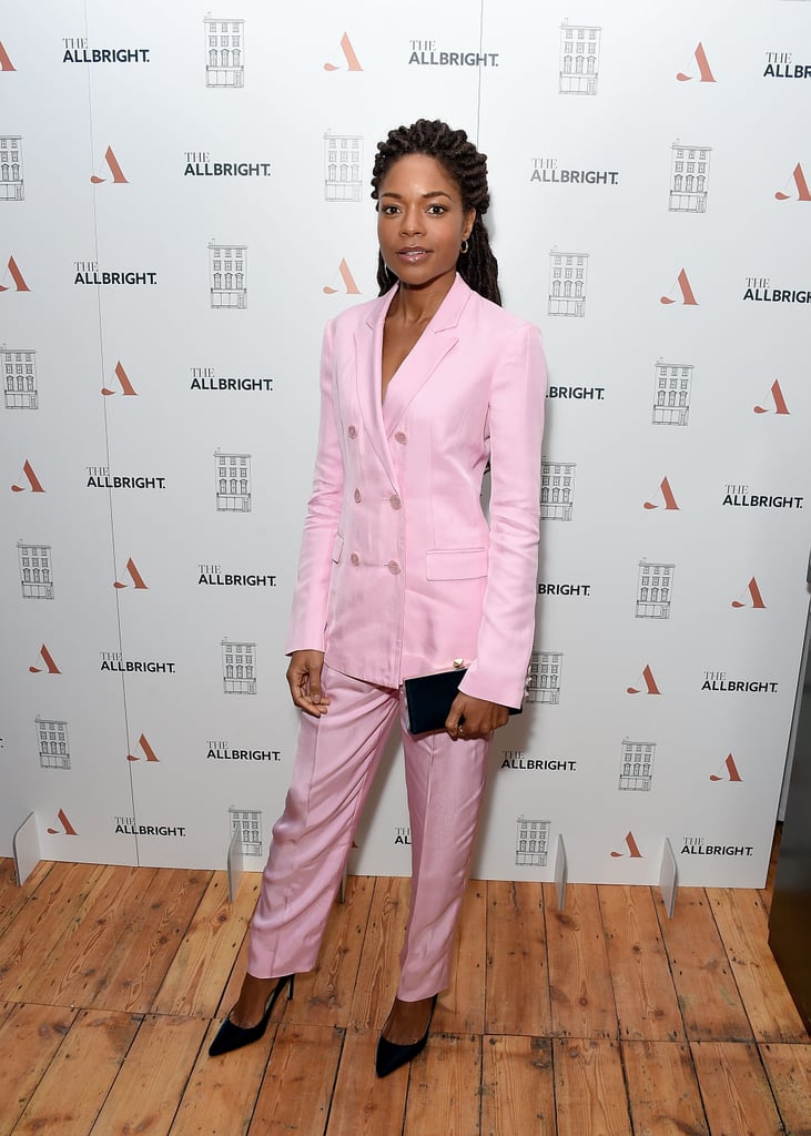 Naomie was pretty in pink wearing a double-breasted suit to an event in London in February.