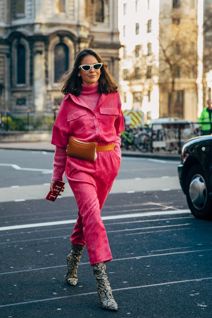 Bring a Light Feel to Your Snake Print Boots With a Hot Pink Jumper