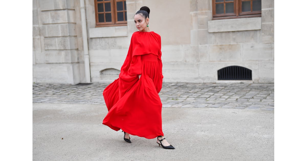 Wearing a red Valentino at the Valentino show during Paris | When It Comes to Looks, Sofia Carson Is True Queen | POPSUGAR Fashion UK Photo 5
