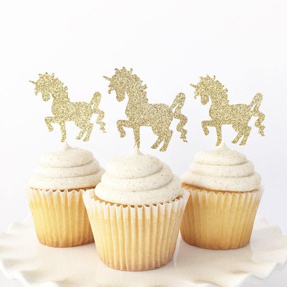 Gold Unicorn Cupcake Toppers