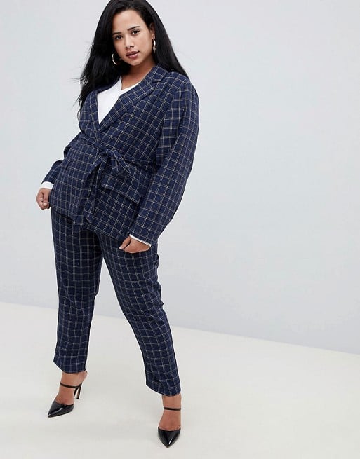 Fashion Union Tie Waist Check Blazer & Pants Two-Piece