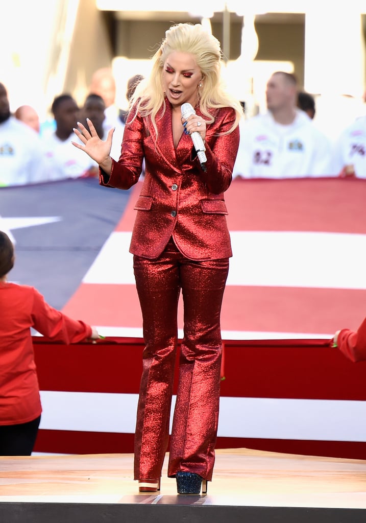 Lady Gaga's Red Gucci Suit at the Super Bowl