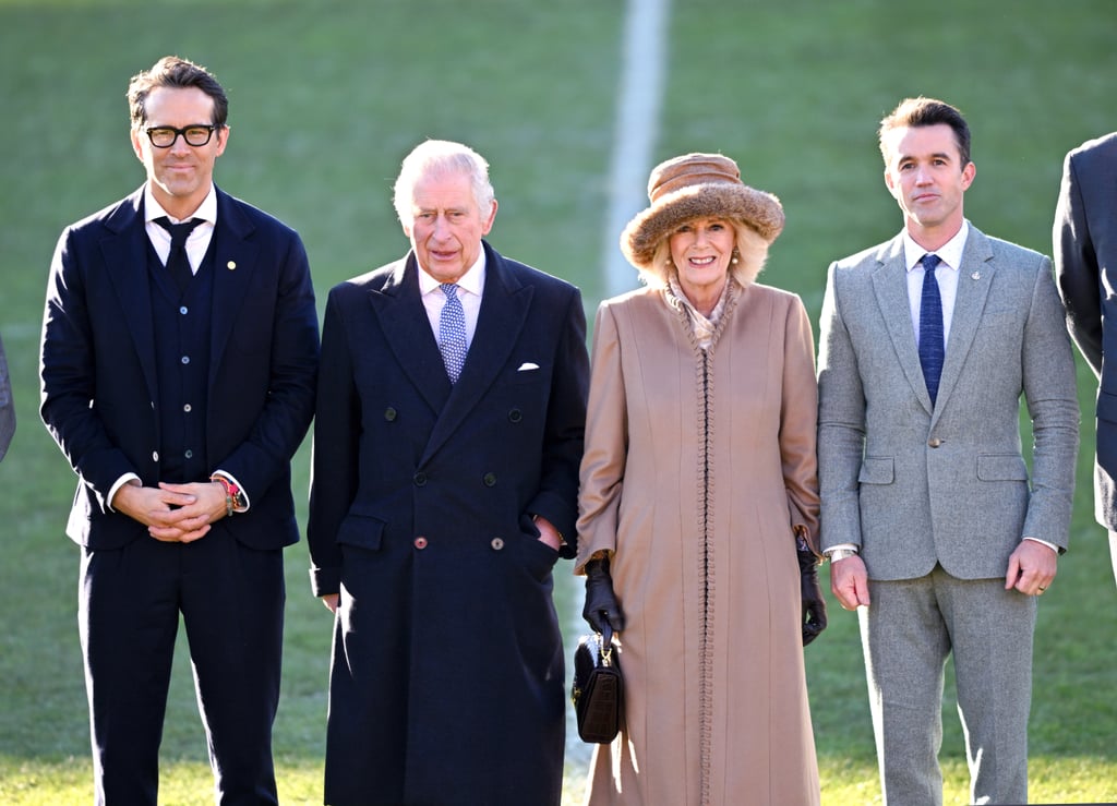 Ryan Reynolds, King Charles, Queen Consort Camilla, and Rob McElhenney at Wrexham FC