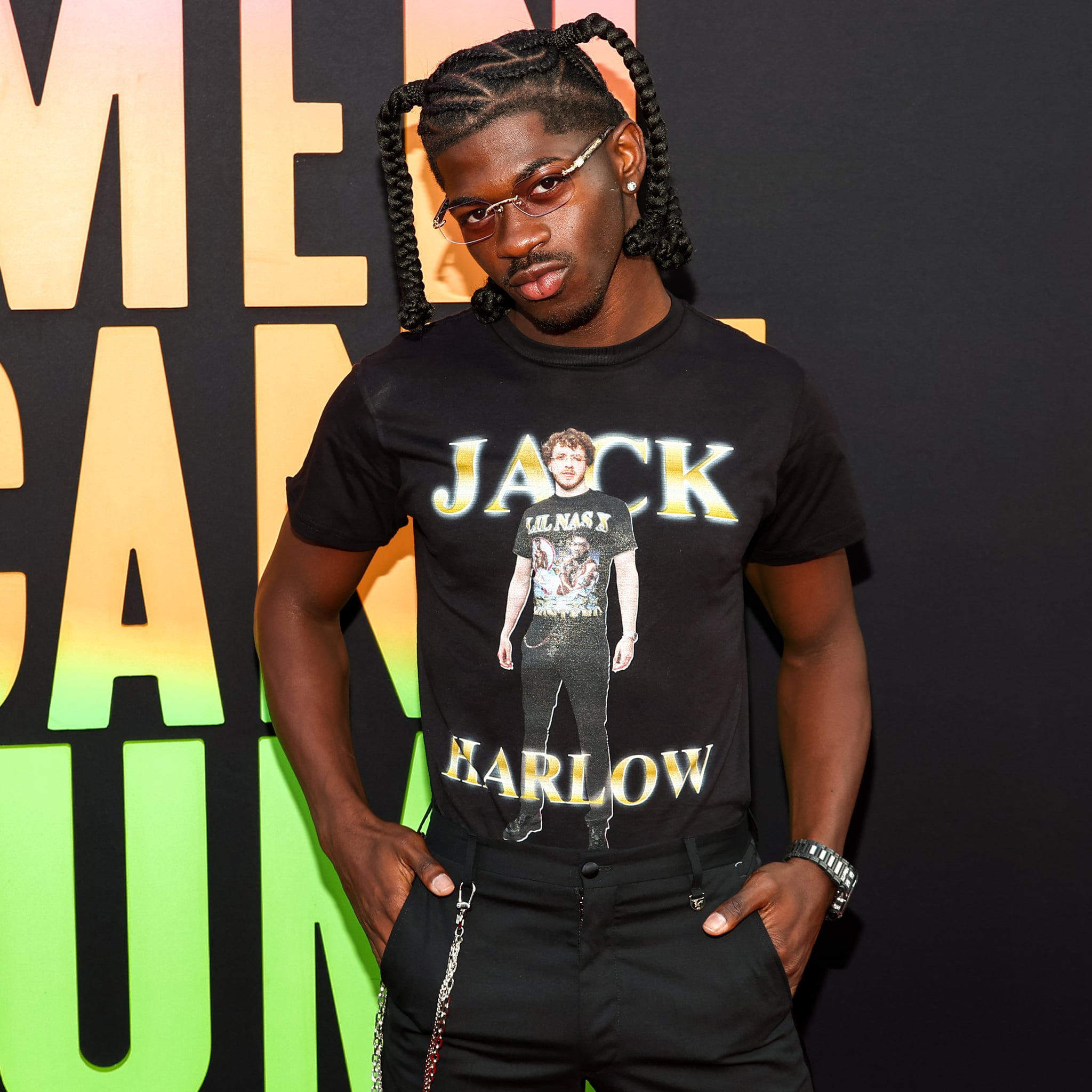 Lil Nas X Wears Harlow T-Shirt to Premiere POPSUGAR Fashion