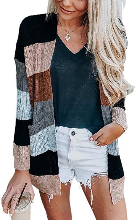 Ecowish Colorblock Striped Cardigan