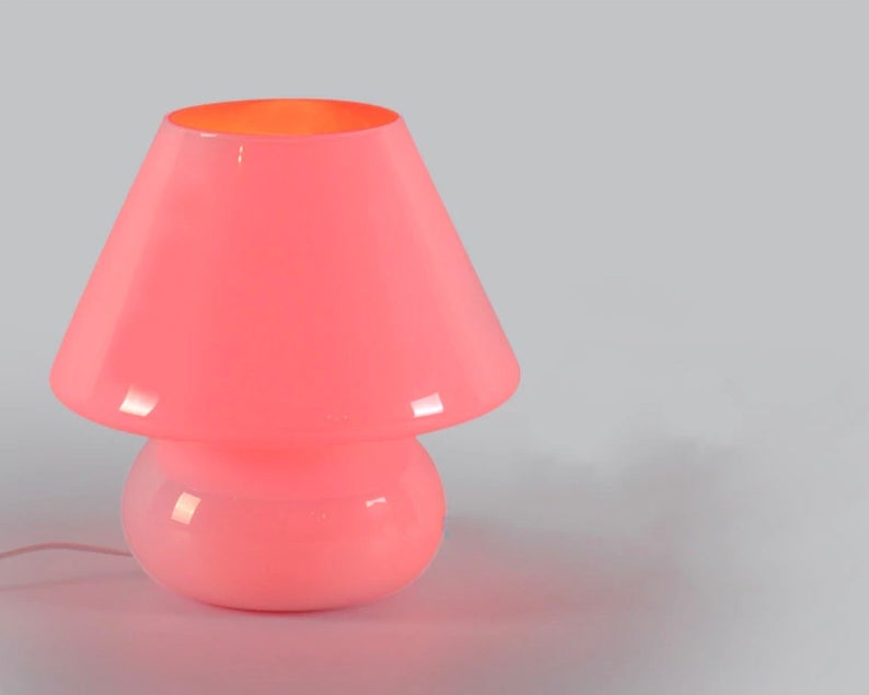 Pink Murano Style Glass Mushroom Lamp